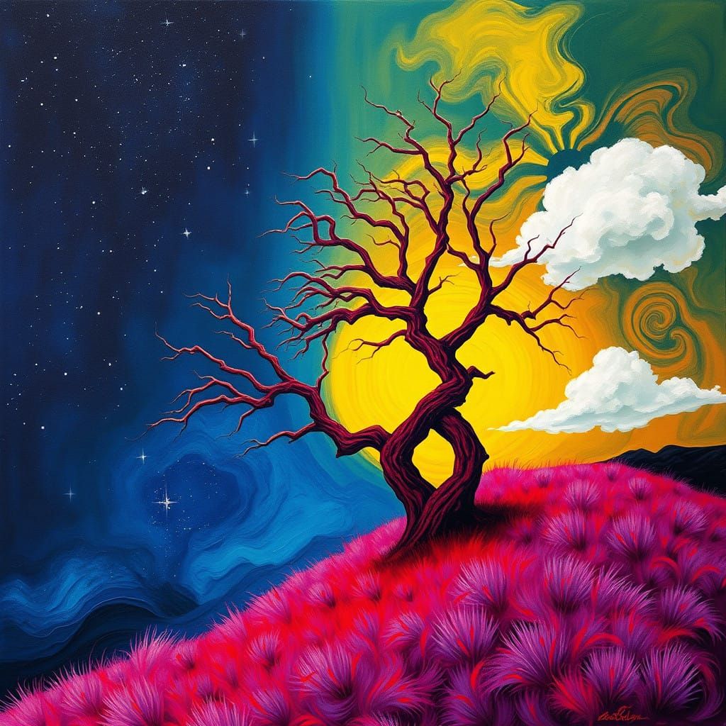 Surreal Tree Landscape with Vibrant Colors