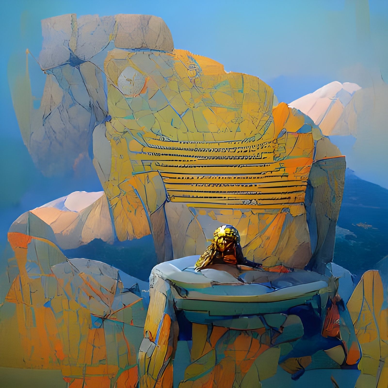 Ancient Greek God on a Stone Throne in Majestic Mountain Lan...