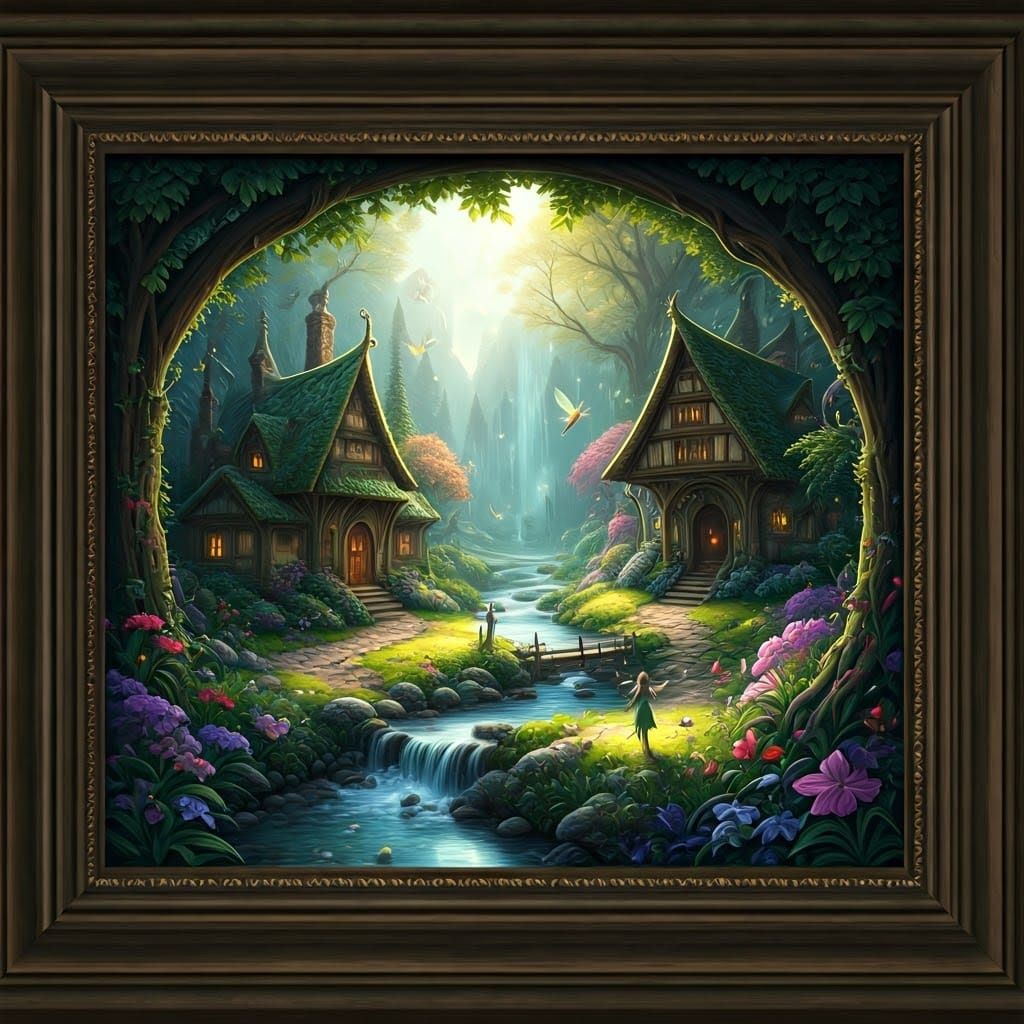 Whimsical Fairie Village in a Masterpiece Digital Artwork