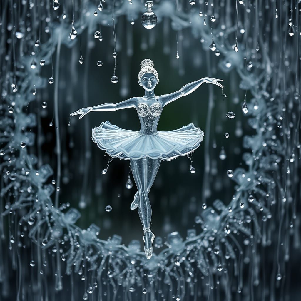 Ethereal Glass Ballerina in Rainy Veil