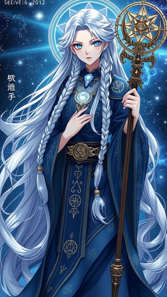 Wise Woman with Cosmic Energy in Anime Style