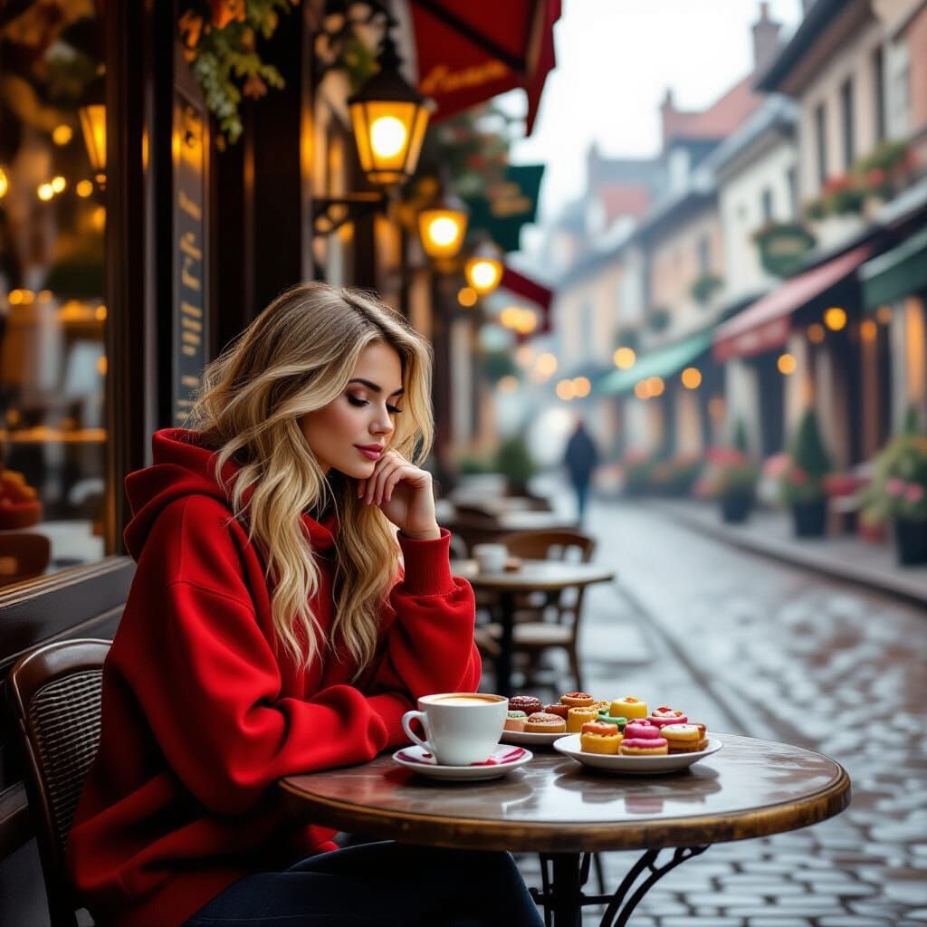 Autumn Cafe Scene in Impressionist Style