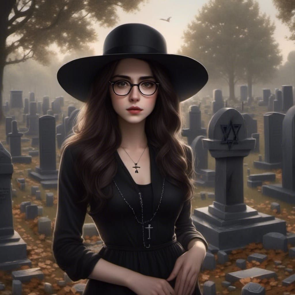 Haunting Portrait of Enigmatic Woman in Cemetery