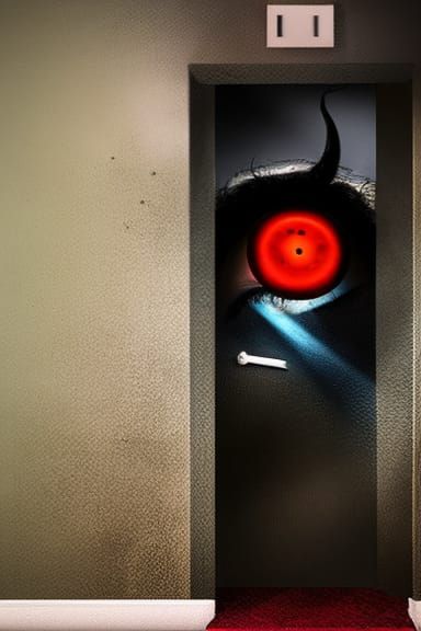 Dark Figure Stares Down from Above in Midnight Bedroom