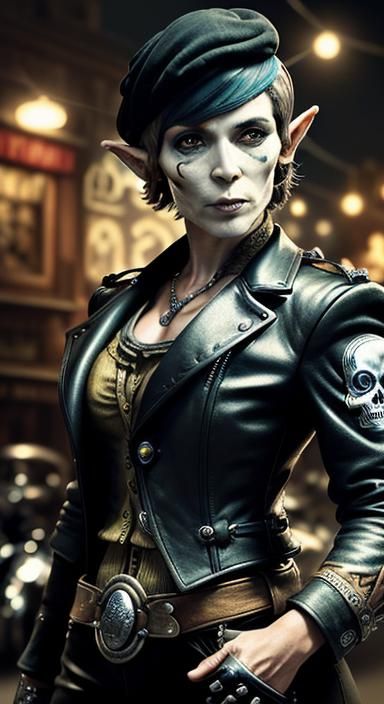 Ethereal Peaky Blinders Pixie Cut Lady on a Motorcycle in a....