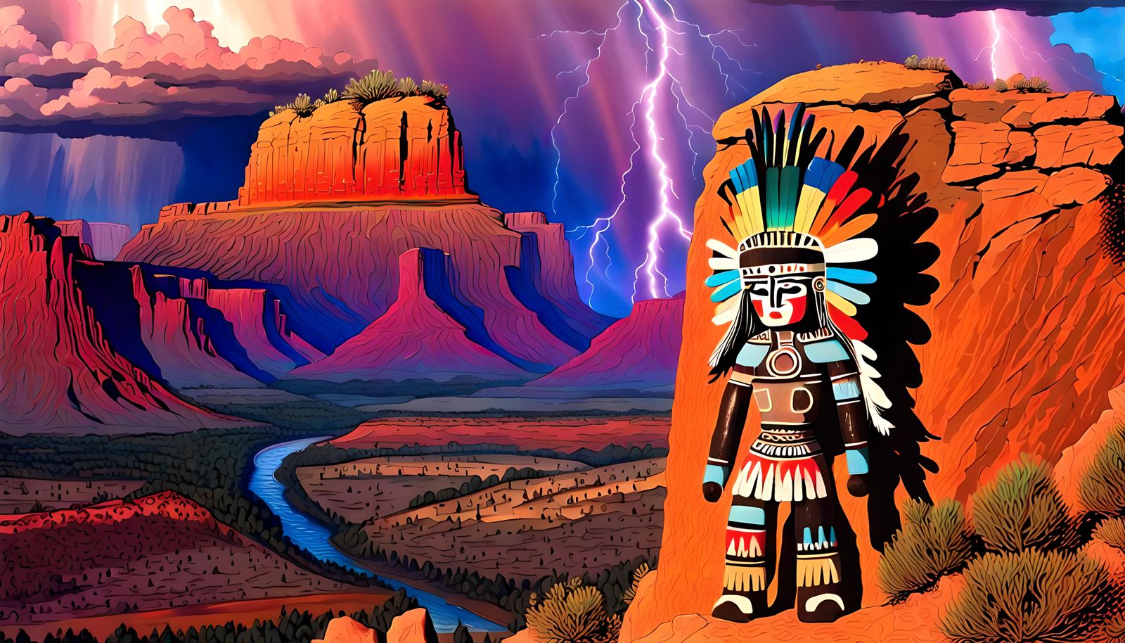 Towering Thunder Kachina Doll in Storm