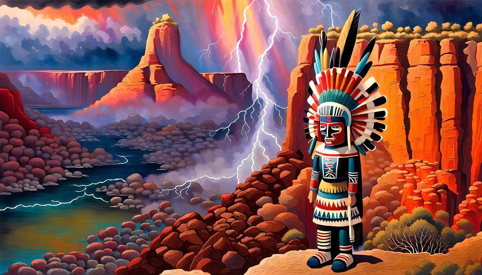 Thunder Kachina Rock Formation Under Stormy Sky