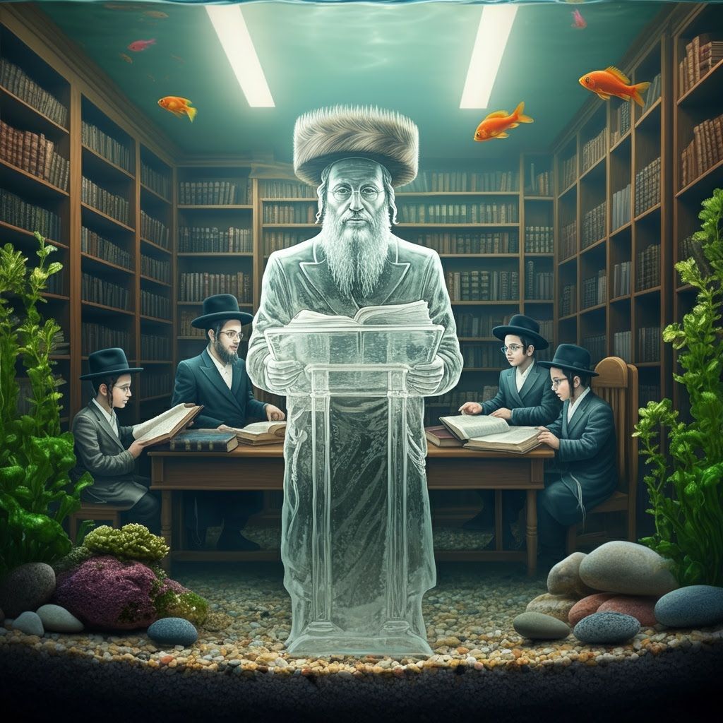 Glass Sculpture of Hasidic Man in Torah Study Hall