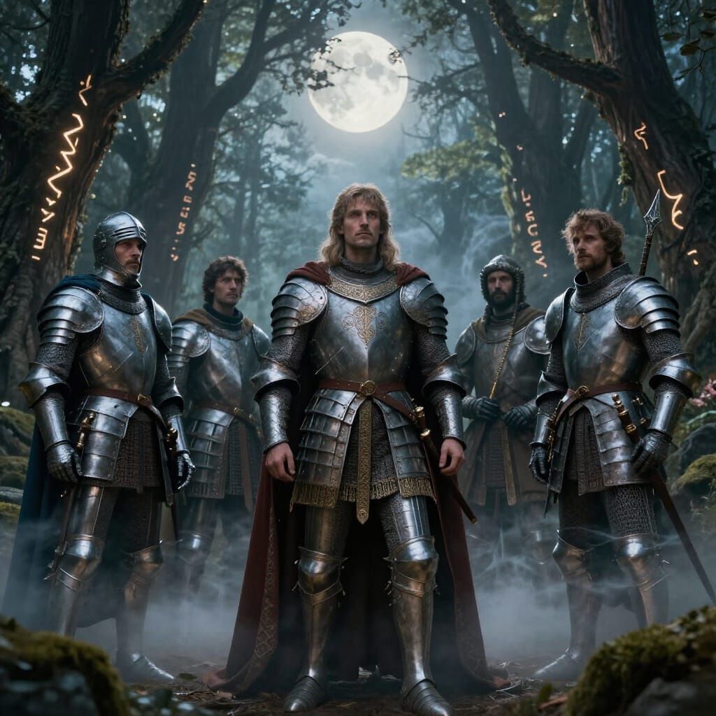 King Arthur and Knights in Mystical Forest
