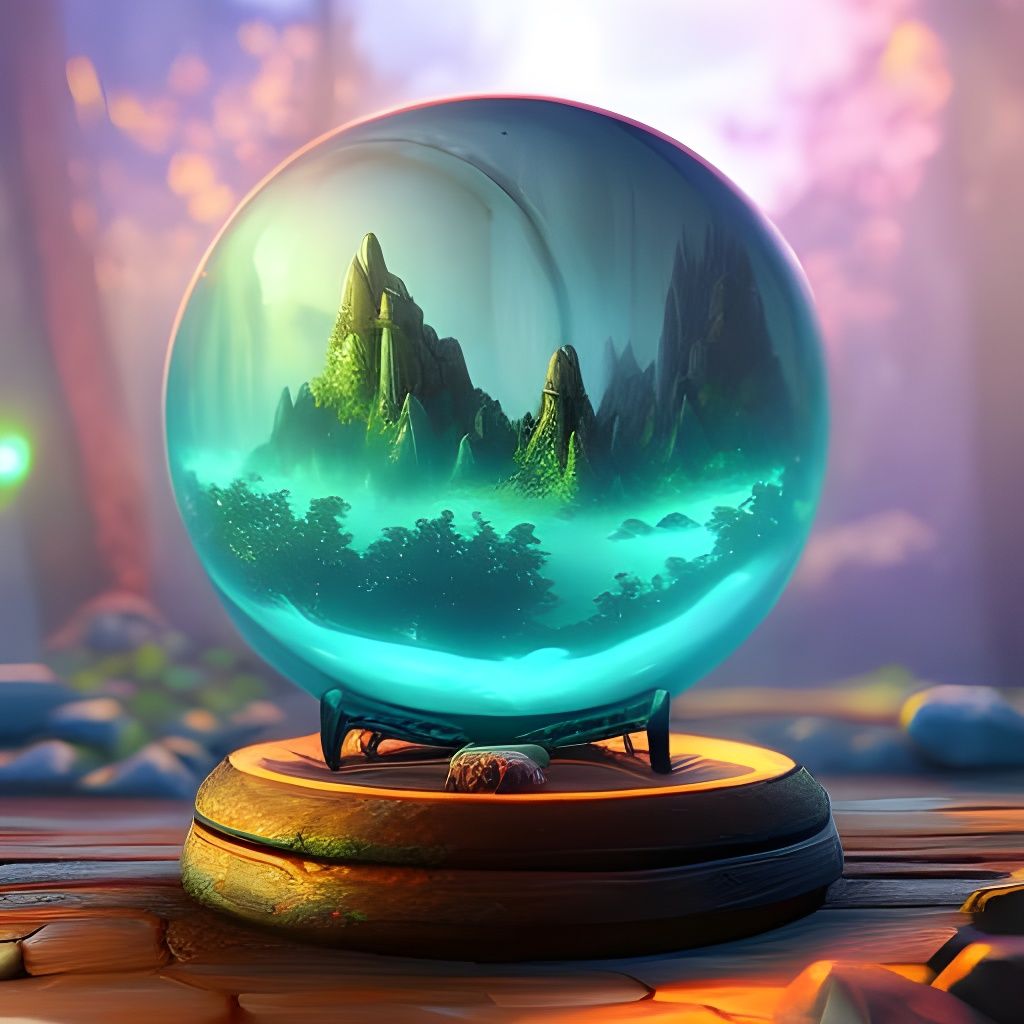 Enchanted Fantasy Orb on Wooden Pedestal