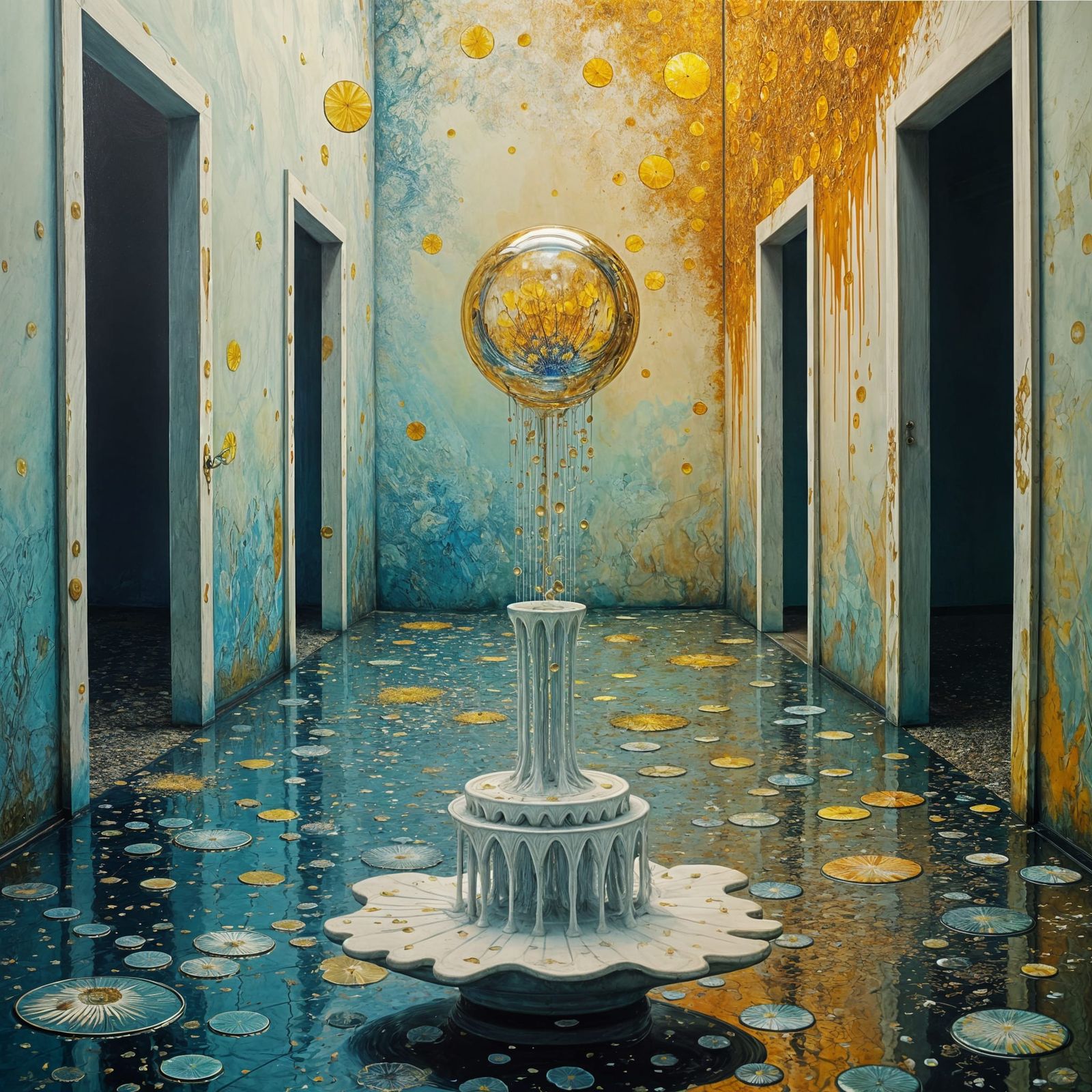 Surreal Liquid Mirror Glass Dreamscape in Dali Style