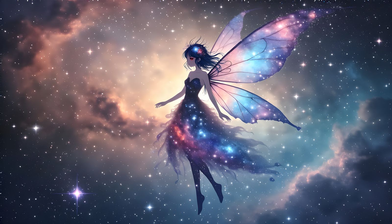 Surreal Nebula Fairy Made of Stars in Anime Style
