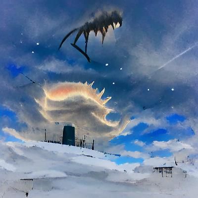 Cyberpunk Robot Awakens in a Frozen Night Sky