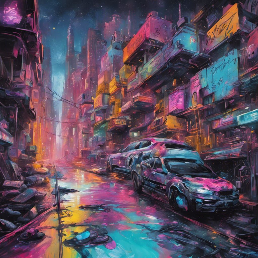 Vibrant Cyberpunk Galaxy in High Contrast Polychromatic Colo...
