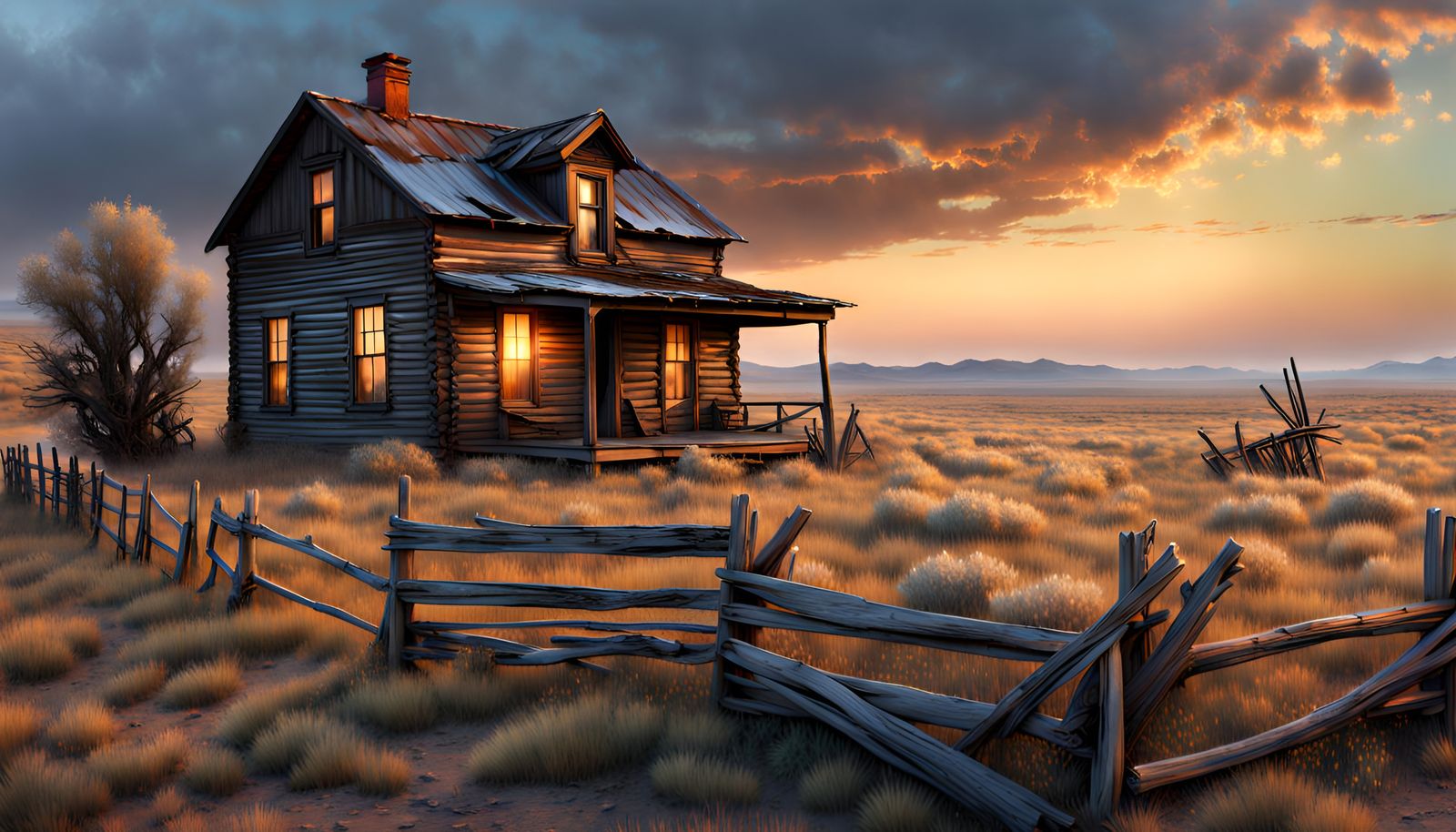 Charming Prairie Homestead Under Twinkling Twilight