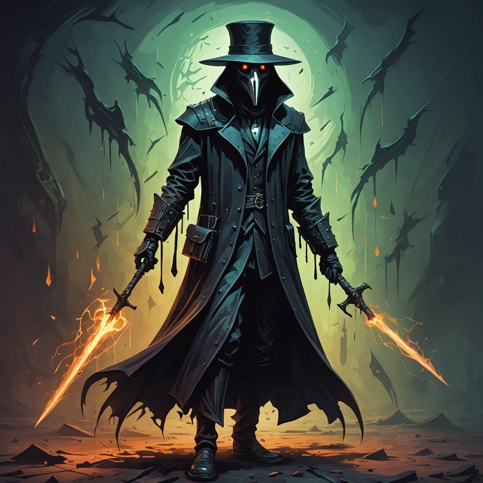 Glowing Plague Doctor in Unbalanced Dreamscape with Expressi...