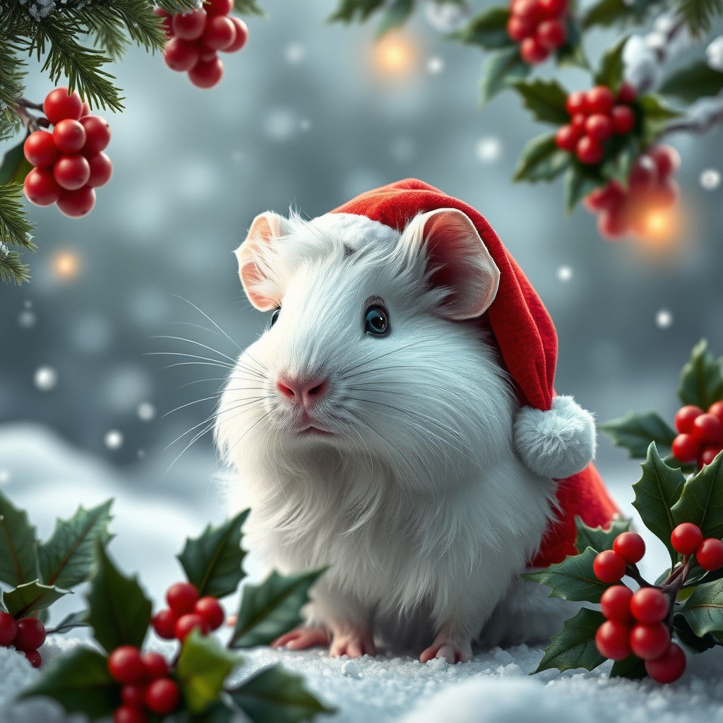 Whimsical Santa Guinea Pig in Winter Wonderland