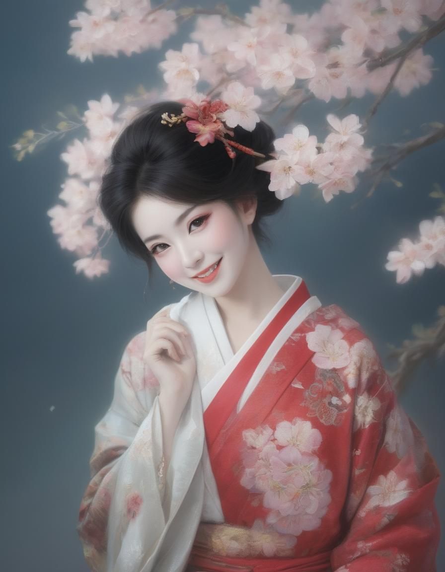 Traditional Geisha Portrait in Vibrant Sakura Colors