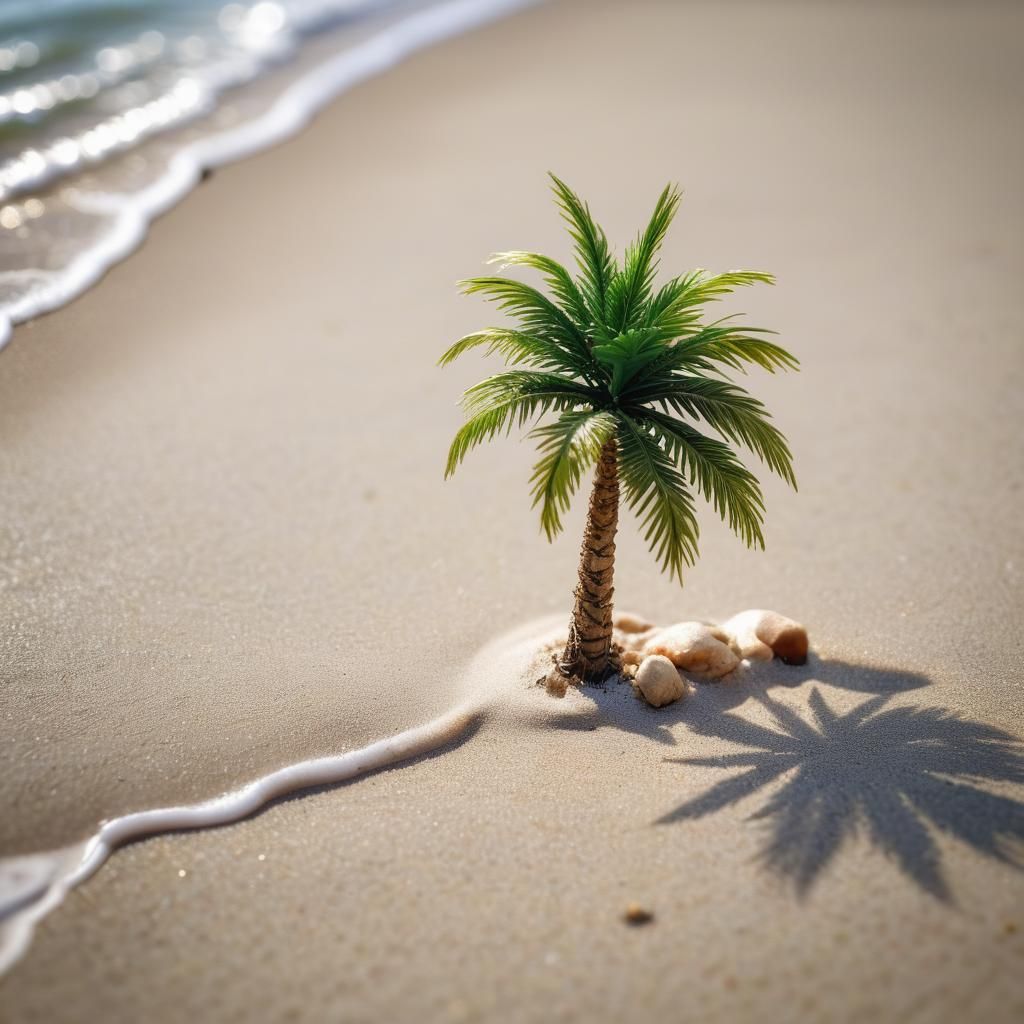 Macro Closeup of a Miniature Palm Tree in Dramatic Beach Lig...