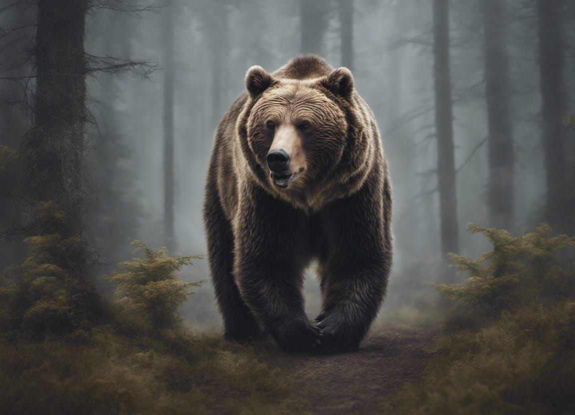 Spectacular Grizzly Emerge from Foggy Forest in Cinematic Di...