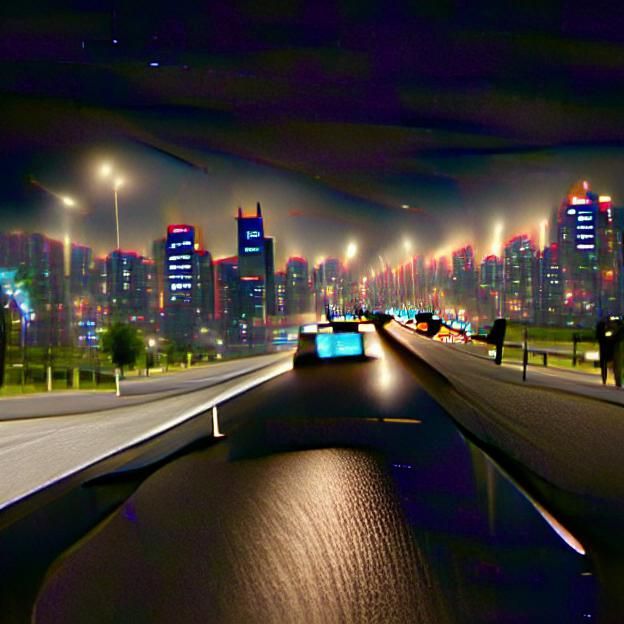 Cityscape at Night from a Highway Perspective