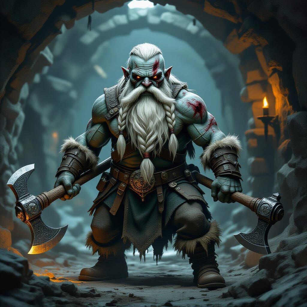Dwarf Zombie Soldier with Axe and Hammer in Dark Fantasy Min...