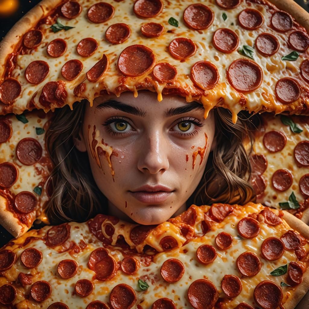 A Girl Dazzles in a Pizza-Themed Dress, Shot in Hyper-Realis...
