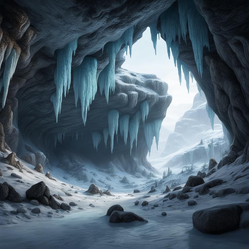 Siberian Cave of Frozen Wonders in Detailed Fantasy Art