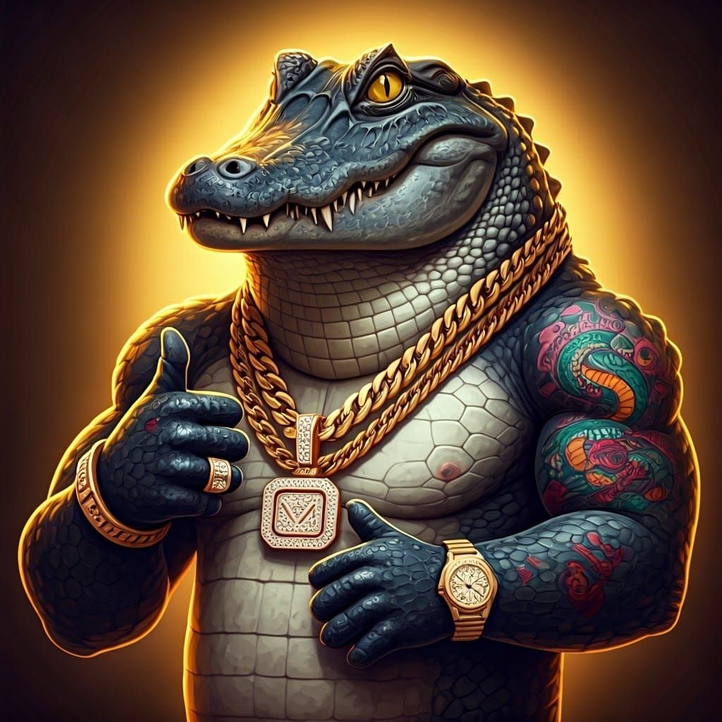 Charismatic Melanistic Alligator Rapper in Gritty Urban Sett...