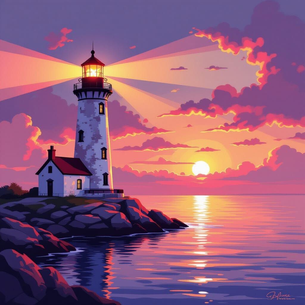 Majestic Lighthouse Beacon on Rocky Coast