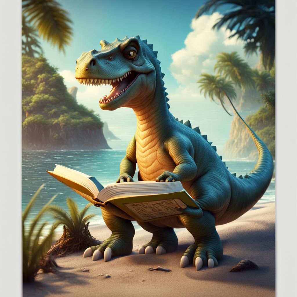 Fantastical Dinosaur Reads on Seaside Shores