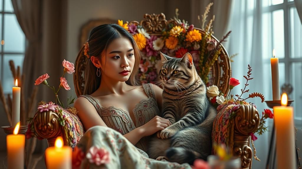 Enchanting Surrealist Scene in Delicate Floral Chair