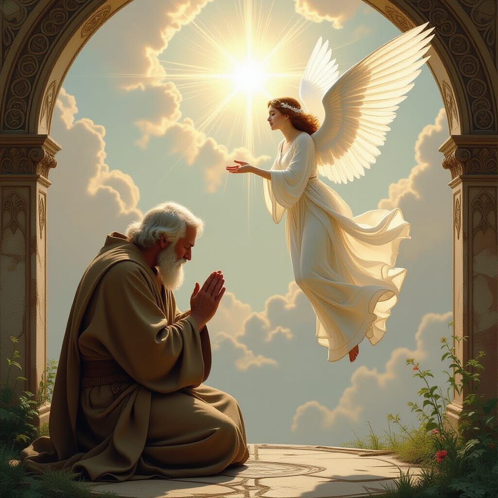 Reverence: Angel Ascending in Pre-Raphaelite Style