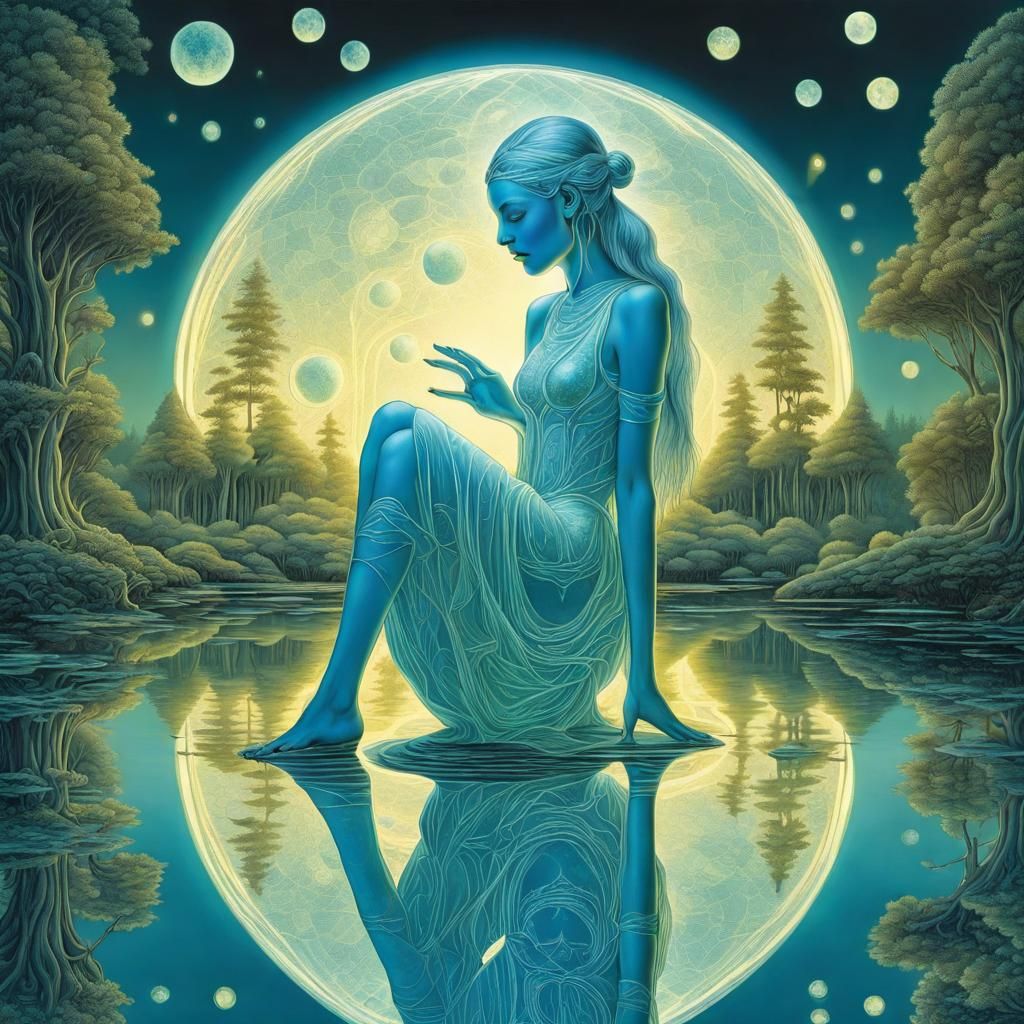 Moon Goddess in Bioluminescent Whimsy