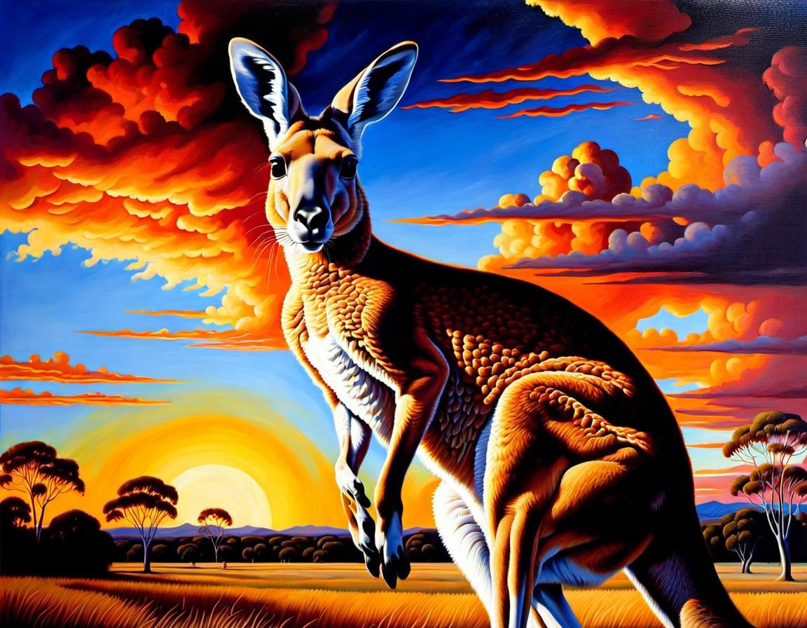 Spectacular Oil Painting Portrait of a Beautiful Kangaroo in...
