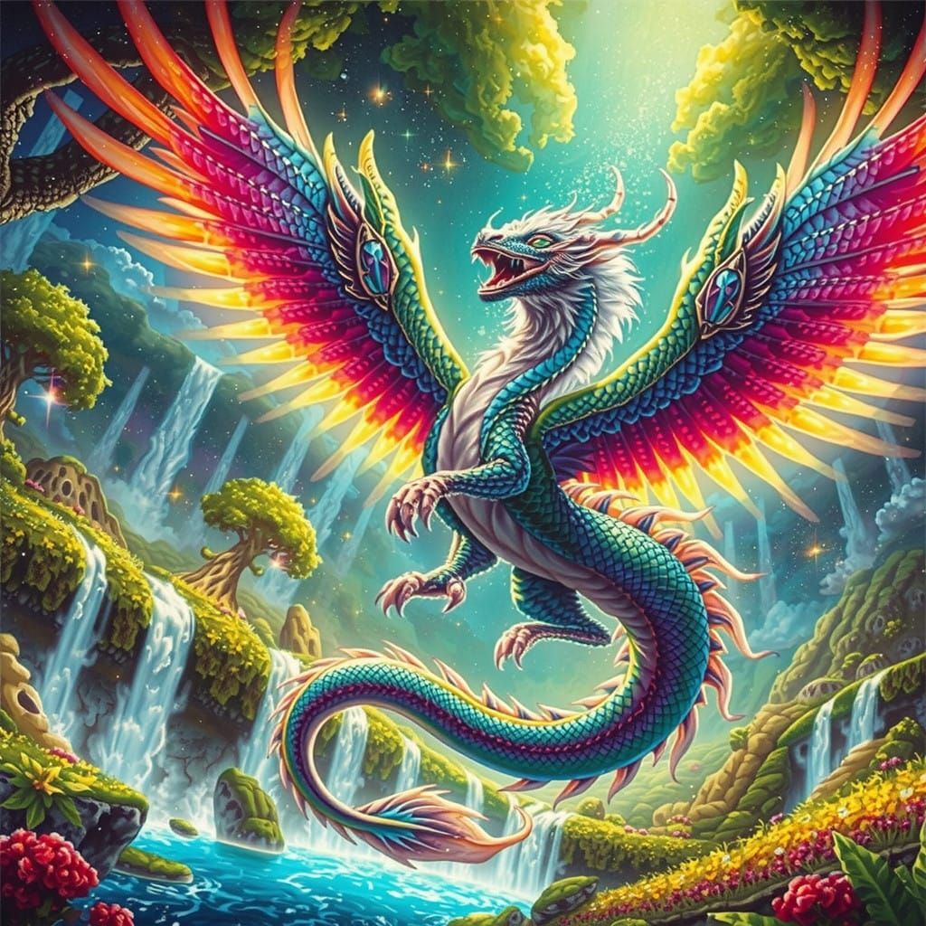 Majestic Dragon Soars Through Heavenly Clouds
