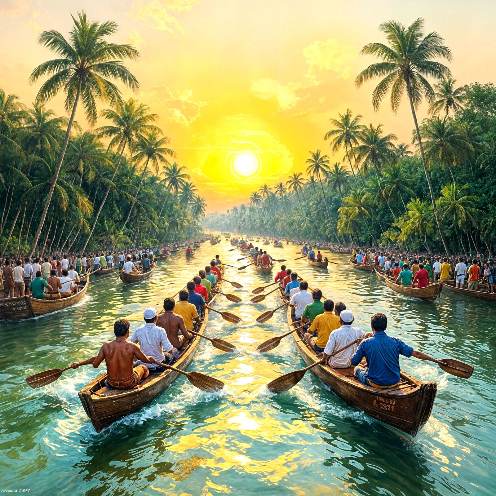 Kerala Boat Race Festival: Oil Painting of Vallam Kali