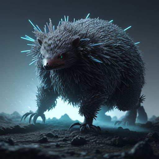 Anime-Style Echidna Curls into Defensive Ball, Emitting Stat...