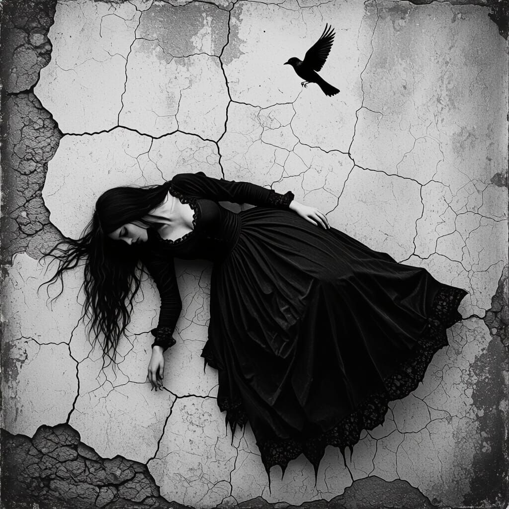 Eerie Tintype of Woman on Cracked Wall