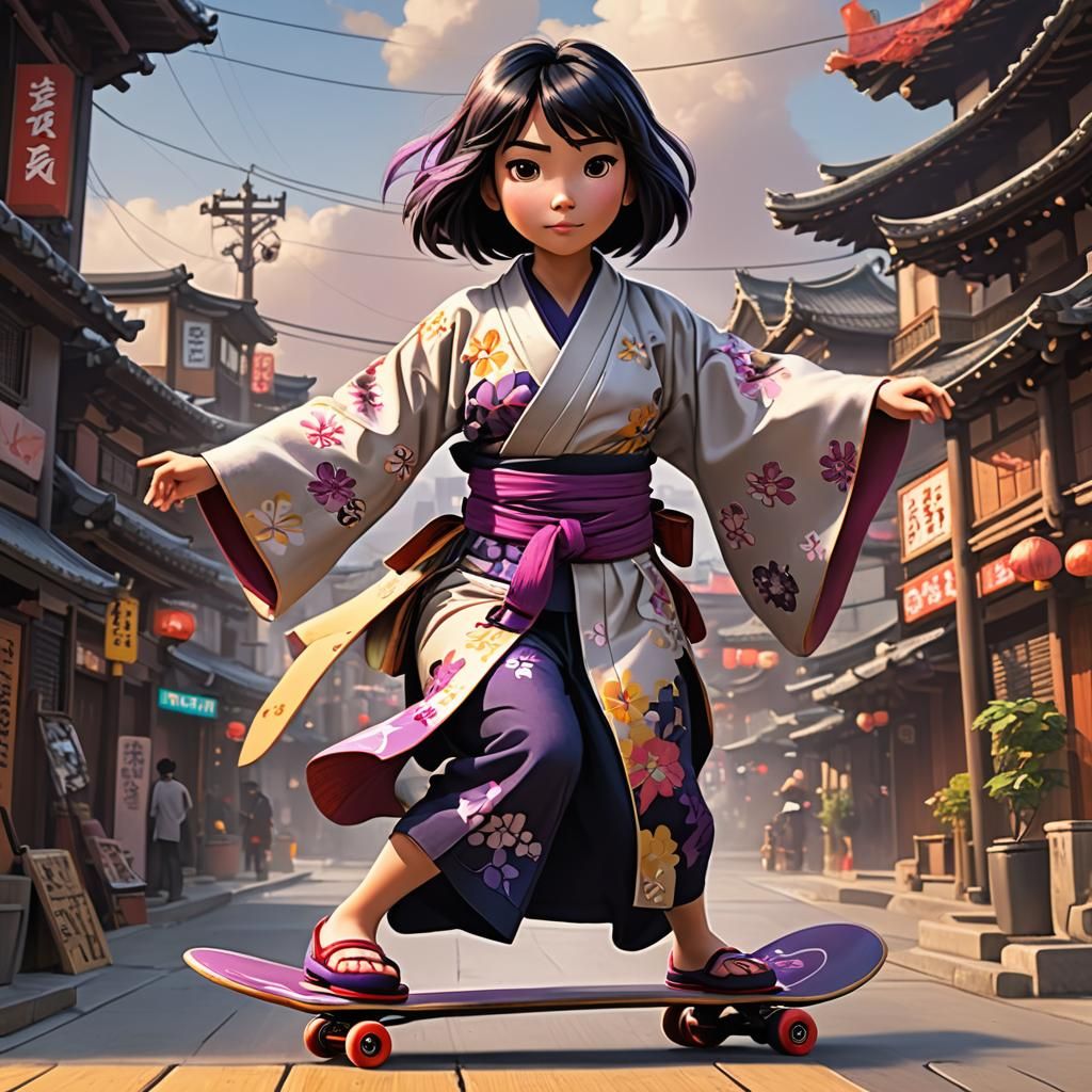 Big Hero 6 Heroine Enjoys Kimono Skateboarding in Dramatic D...