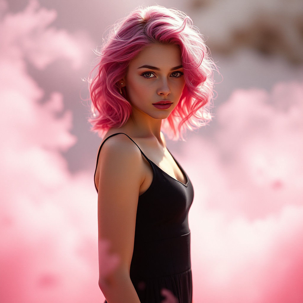 Ethereal Pink Dream Girl in Cinematic Film Still