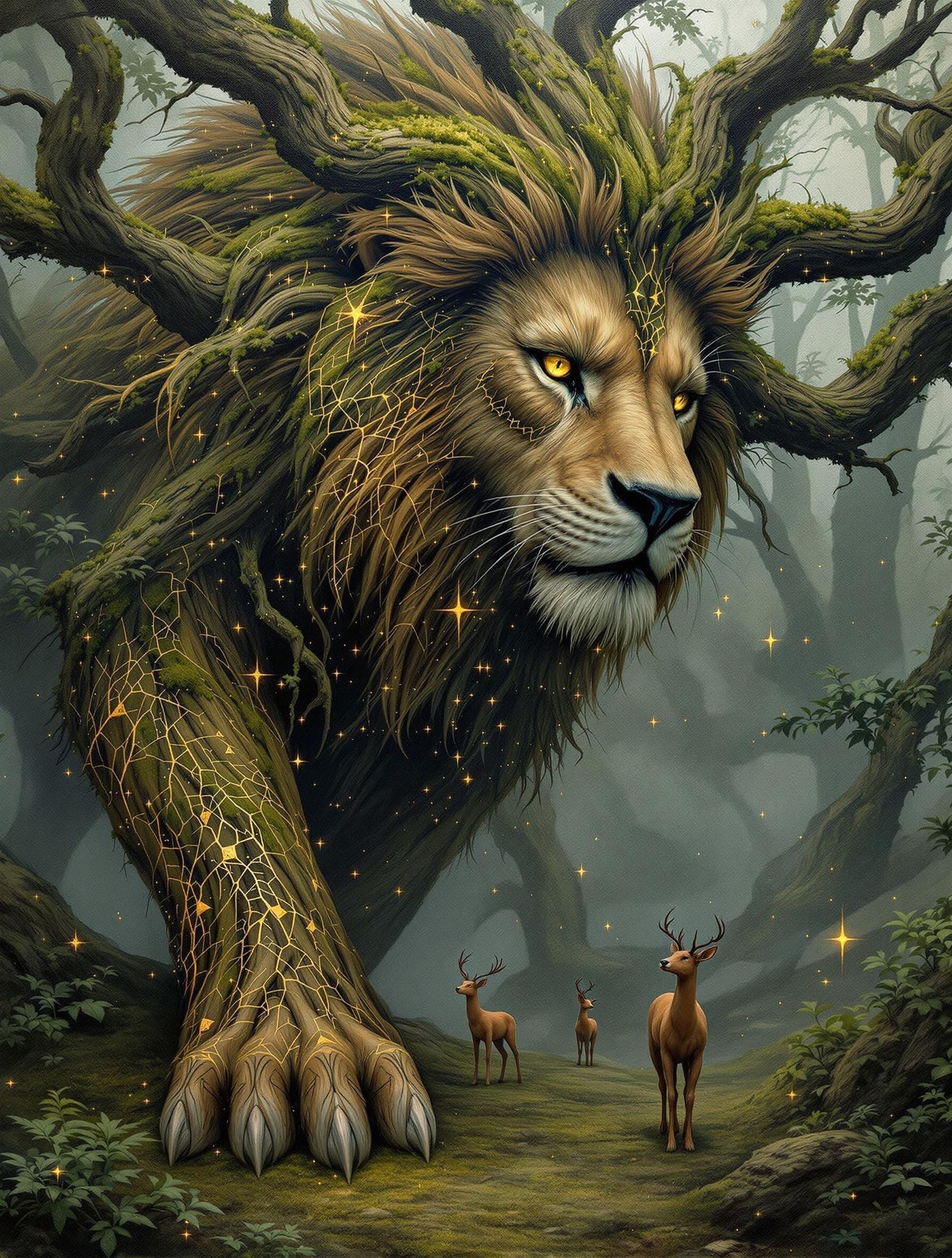 Majestic Guardian in Whimsical Woodland Scene