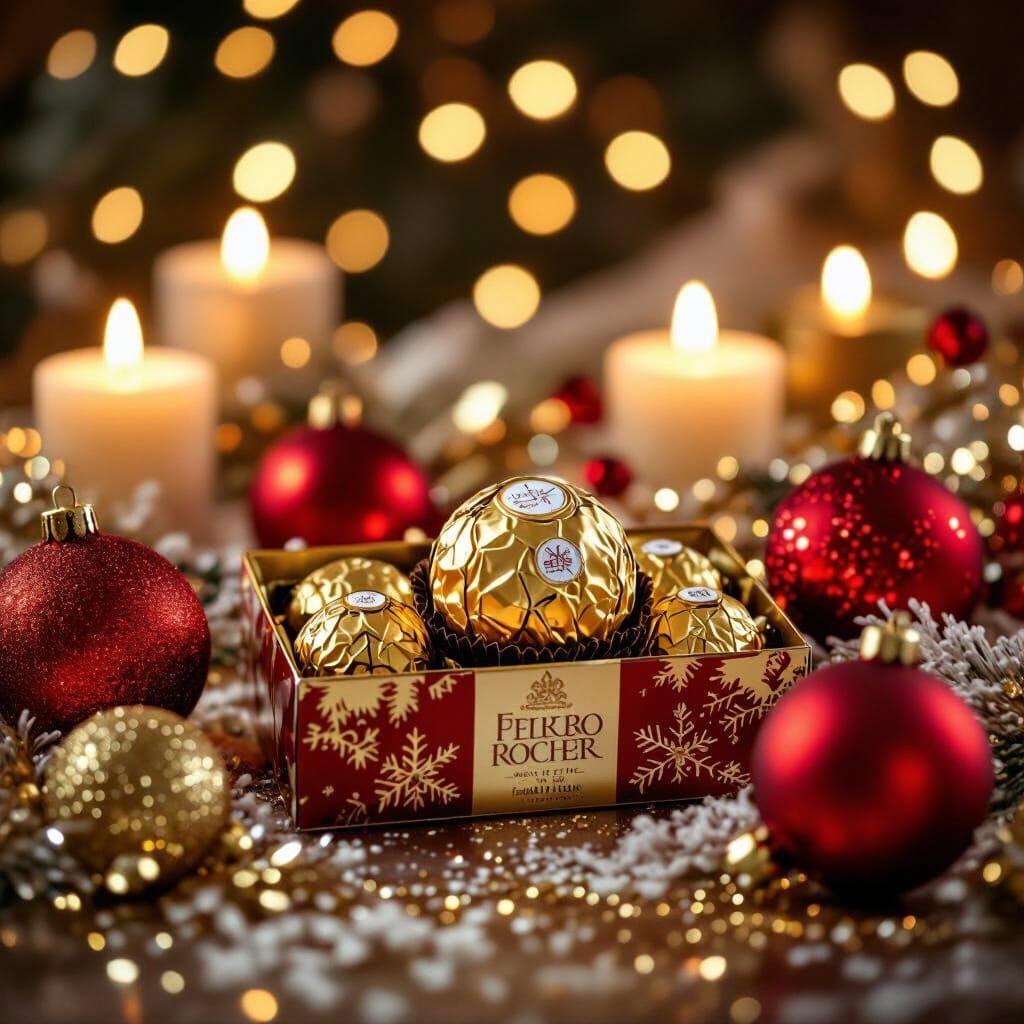 Elegant Christmas Table with Ferrero Rocher in Golden Bokeh