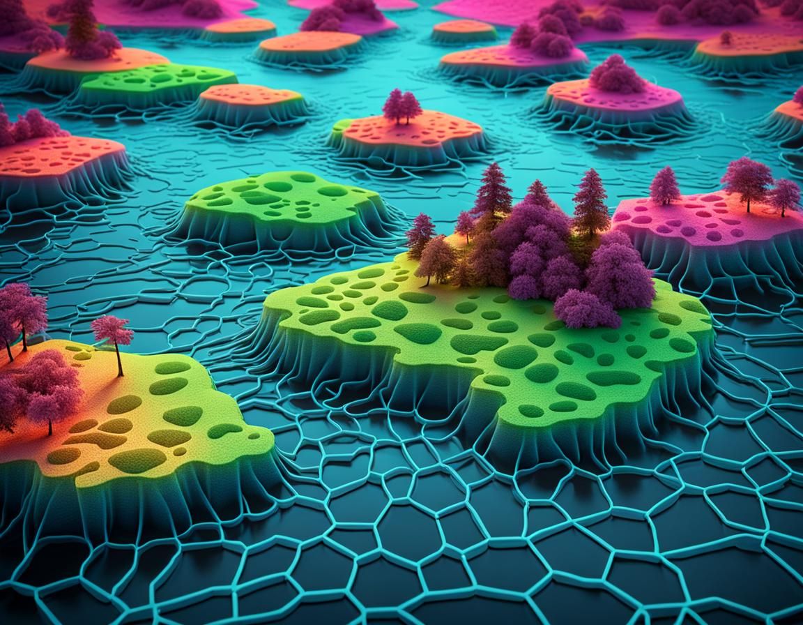 Vibrant Deserted Island in Neon Colors