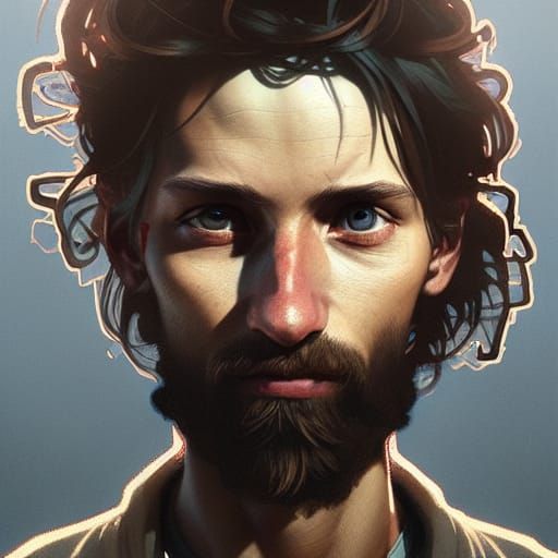 Ethereal Portrait of a Young Homeless Man in Tetradic Colors