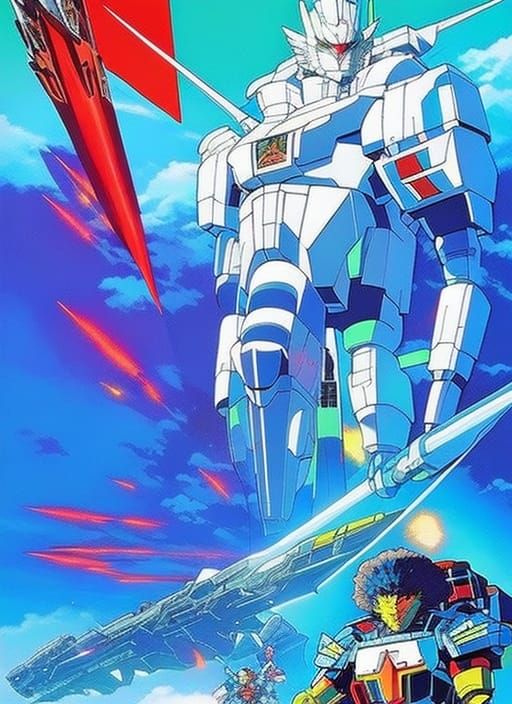 Gigantic Lion Mech in Vibrant Neon Armor