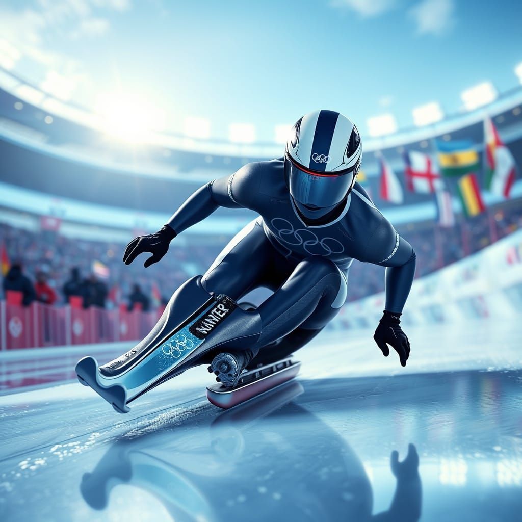 Hyper-Realistic Olympic Skeleton Athlete in High-Tech Racing...