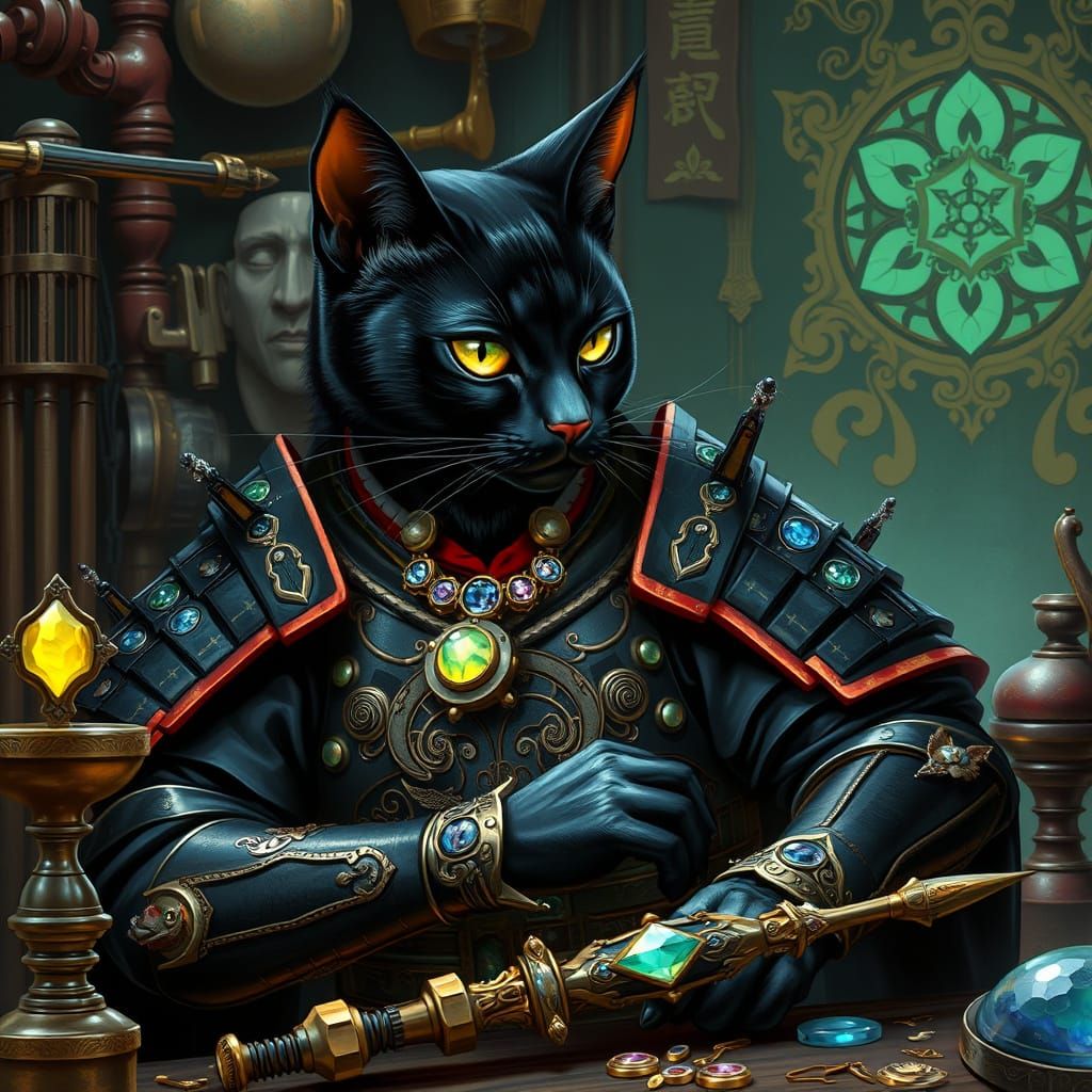 Black Cat Crafts Samurai Armor in Art Nouveau Style