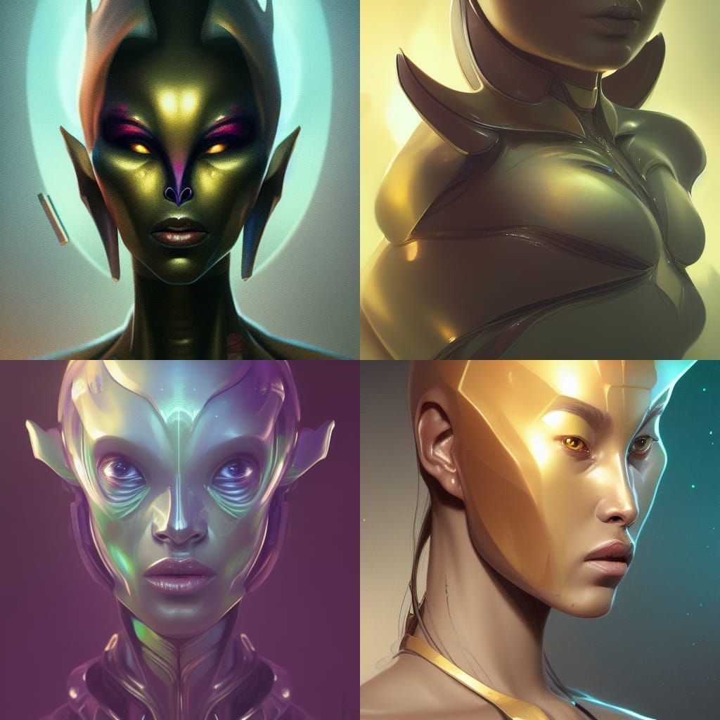 Intricately Detailed Maytra Alien Portrait with Triadic Colo...