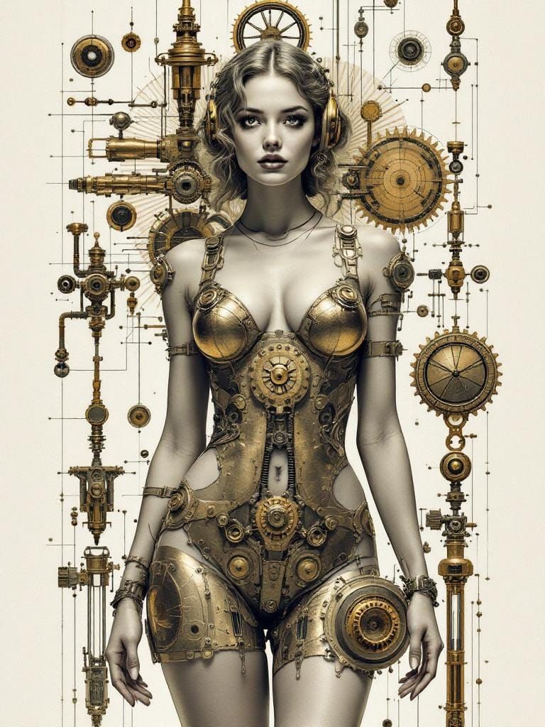 Futuristic Pin-Up: Technical Illustration in Victorian Style